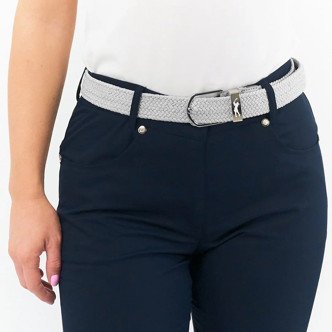 Surprizeshop Ladies Elasticated Braided Stretch Silver Golf Belt
