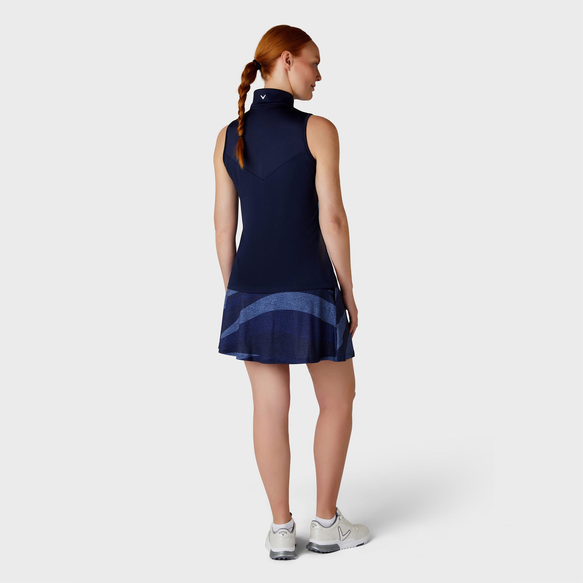 Callaway Ladies Peacoat Blue Gradient Wave Sleeveless Golf Polo with Zip Neck