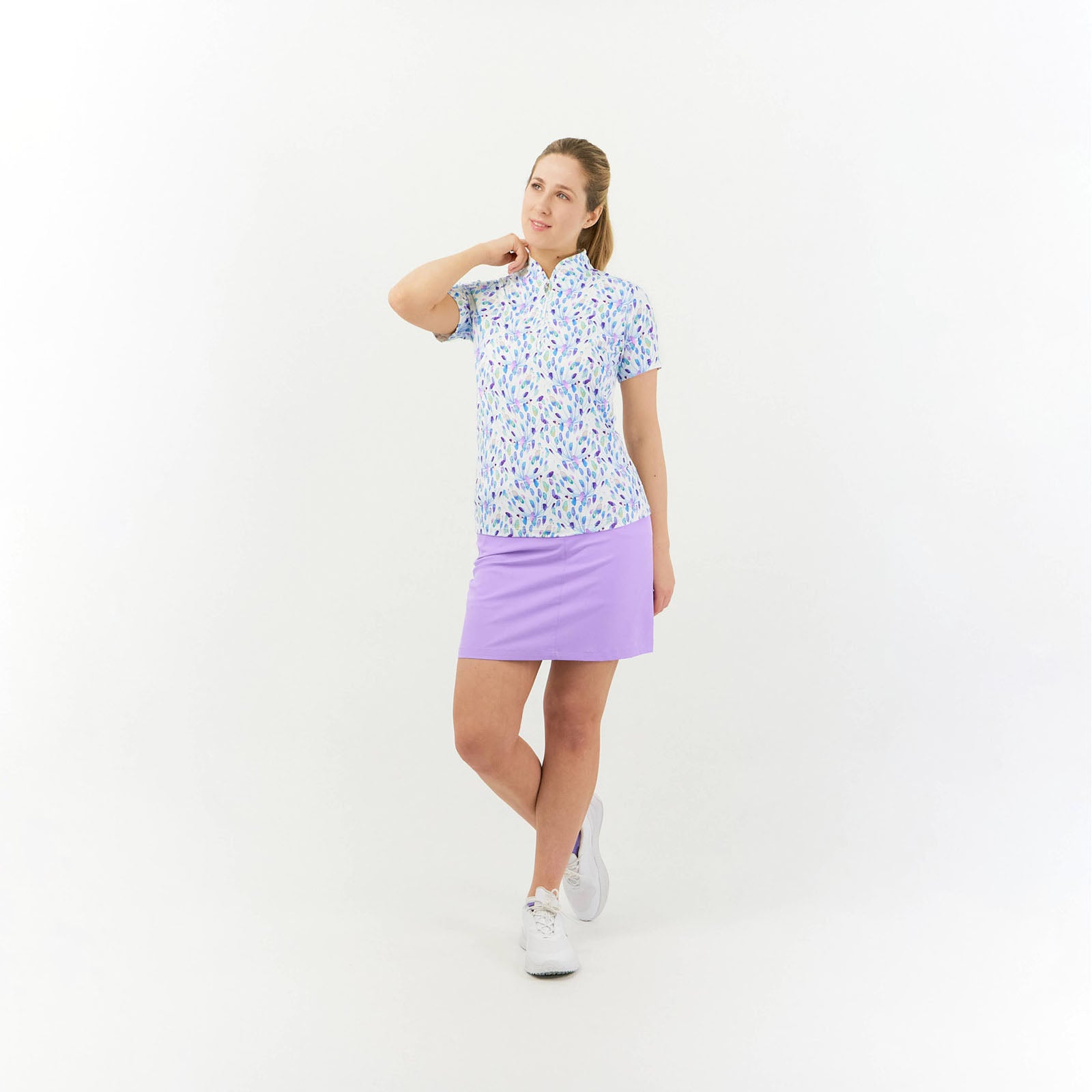 Pure Opal Wish Print Short Sleeve Polo with Zip Neck