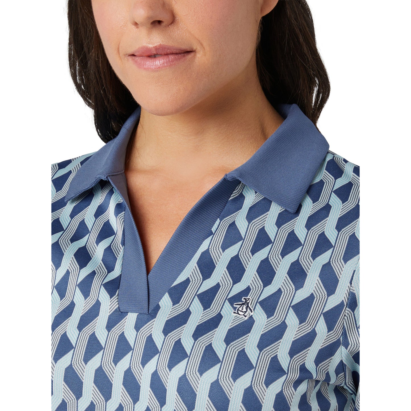 Original Penguin Womens V-Neck Jacquard Polo with Geo Print