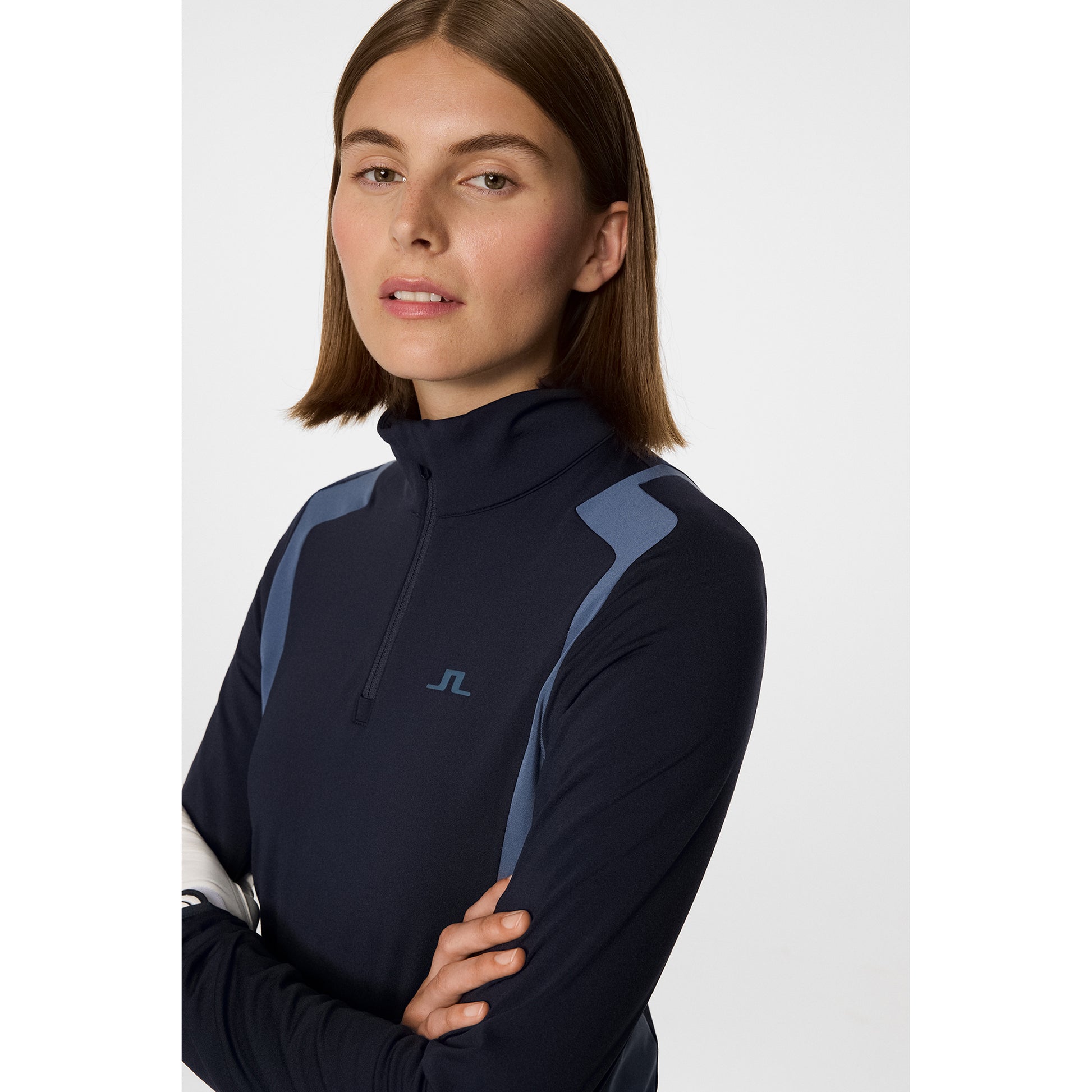 J.Lindeberg Ladies Zip-Neck Lightweight Mid-Layer with Brushed Inner in Navy