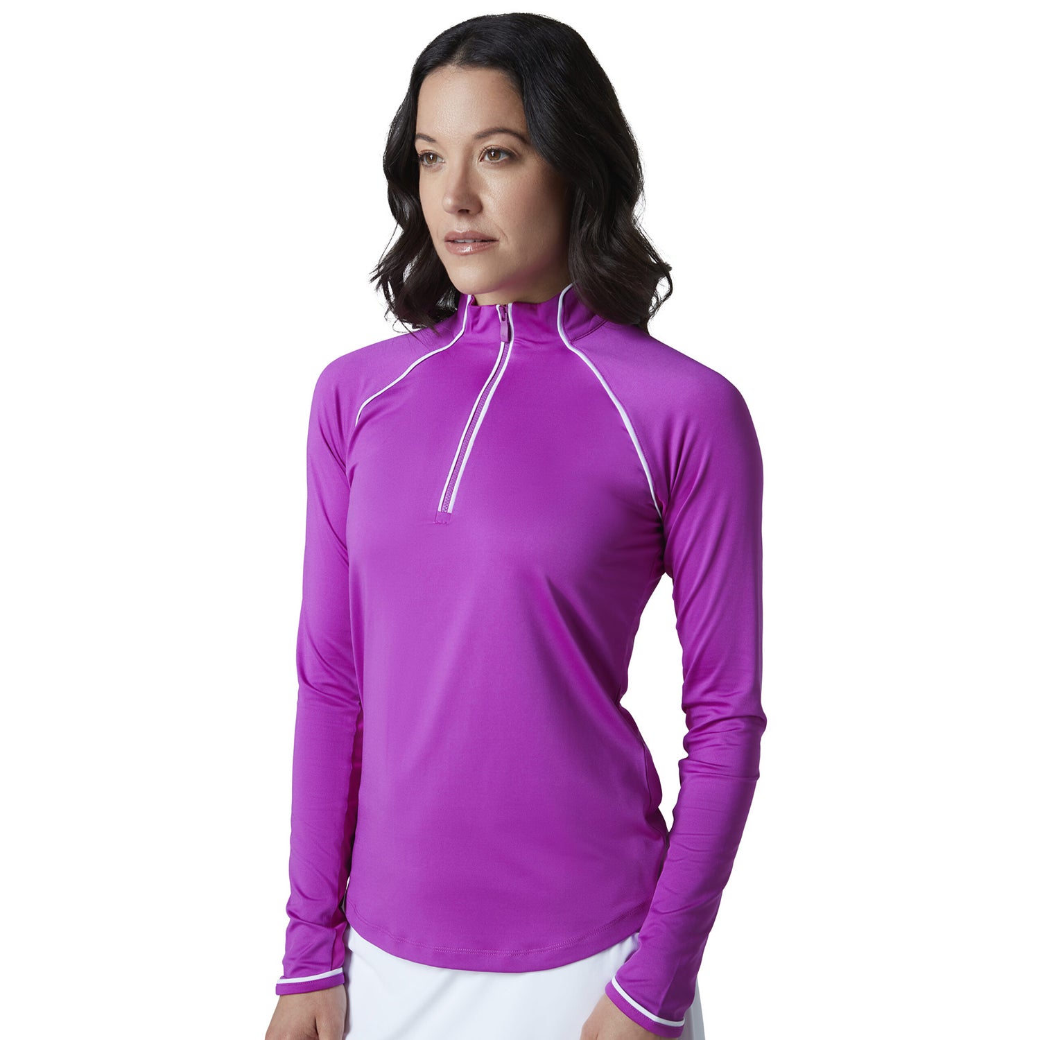 Original Penguin Ladies Long Sleeve Mesh Panel Zip Golf Top